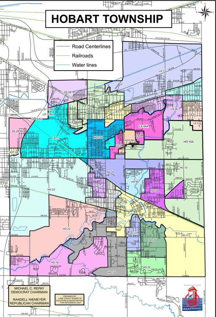 Map of Hobart Township, Lake County, Indiana that includes the individual precincts within the township.